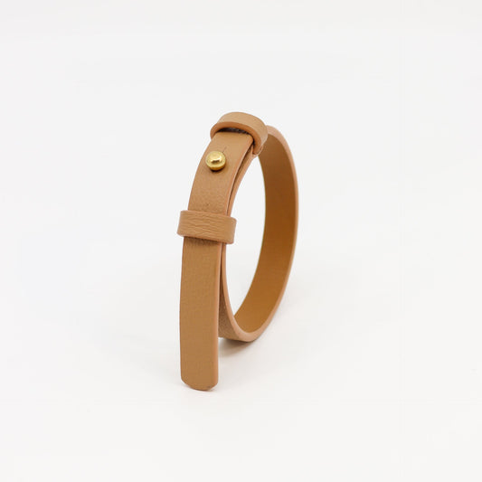 Leather Bracelet With a Brass Fastener in Desert Tan