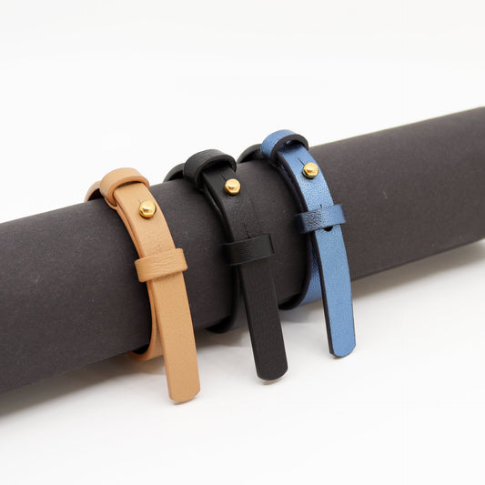 Leather Bracelet With a Brass Fastener in Desert Tan