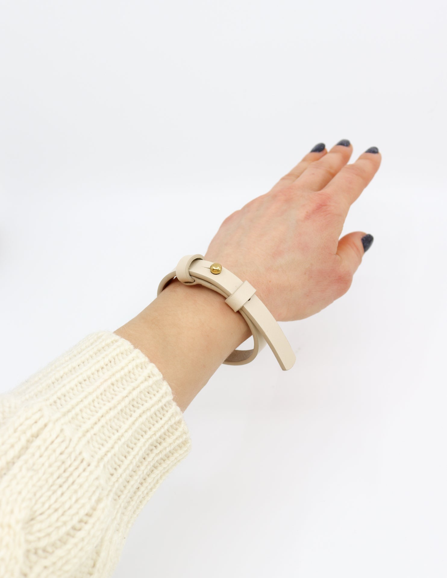 Leather Bracelet With a Brass Fastener in Ivory